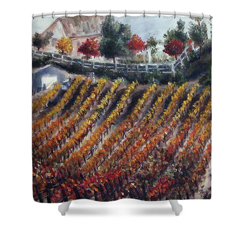 Winery Shower Curtain featuring the painting Autumn Vines #2 by Roxy Rich
