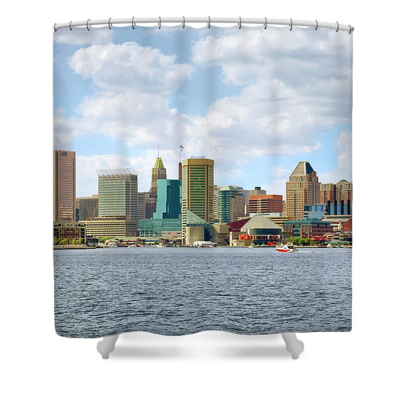 Downtown District Shower Curtain featuring the photograph Baltimore Skyline And Inner Harbor #1 by Greg Pease