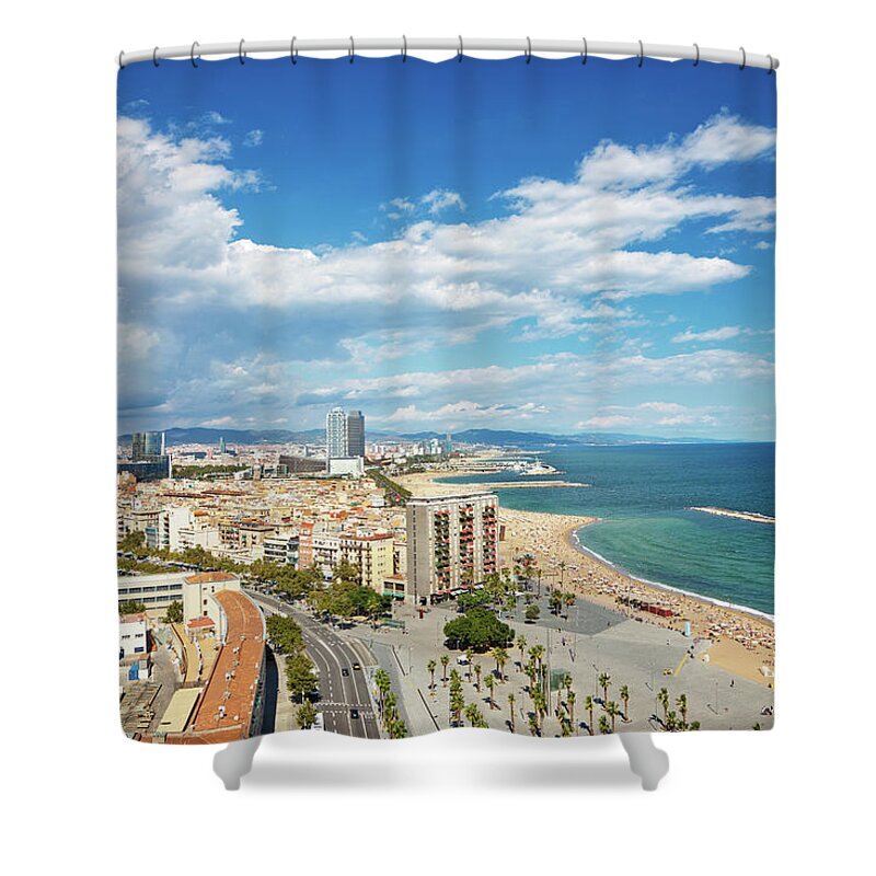 Catalonia Shower Curtain featuring the photograph Barcelona Coastline #1 by Nikada