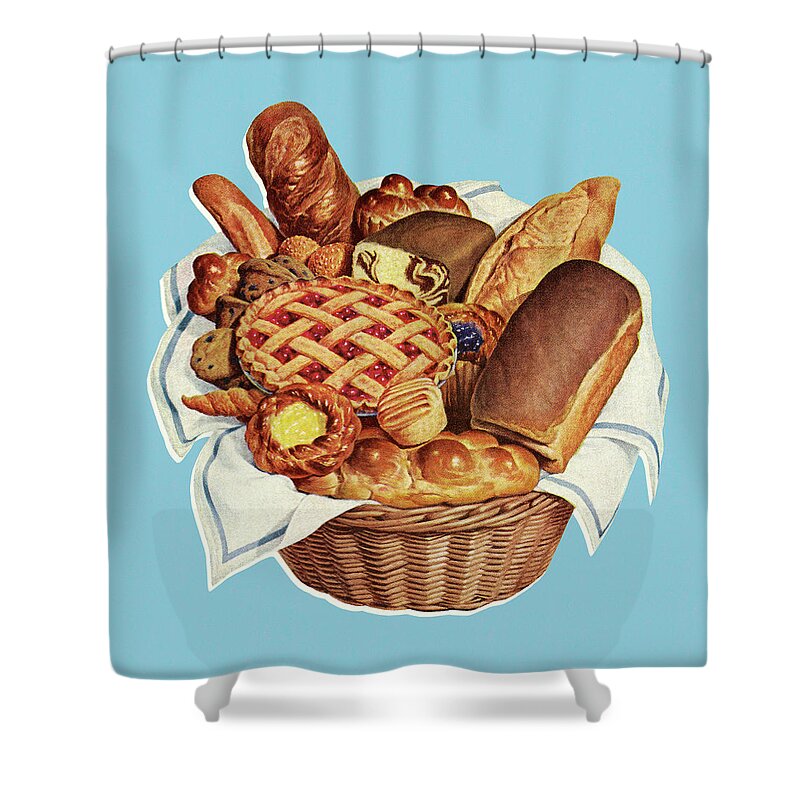 Bake Shower Curtain featuring the drawing Basket Full of Baked Goods #1 by CSA Images