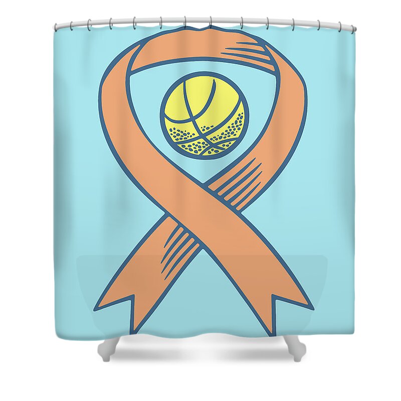 Basketball Shower Curtain featuring the drawing Basketball enclosed by ribbon #1 by CSA Images