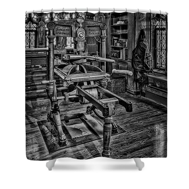 Bibliographical Press Shower Curtain featuring the photograph Bibliographical Press #1 by Susan Candelario
