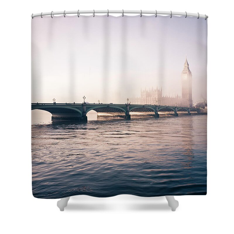 Clock Tower Shower Curtain featuring the photograph Big Ben And Houses Of Parliament In The #1 by Cirano83