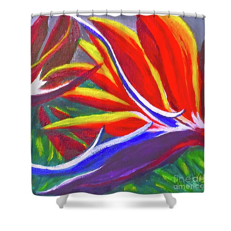 Pahoa Shower Curtain featuring the painting Bird of Paradise by Michael Silbaugh