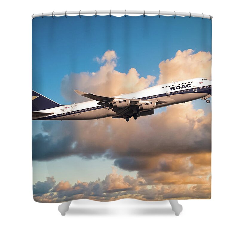 Boac Boeing 747 Shower Curtain featuring the digital art Boeing 747-436 - BOAC by Airpower Art