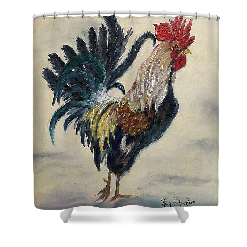 Rooster Shower Curtain featuring the painting Boss by Roxy Rich