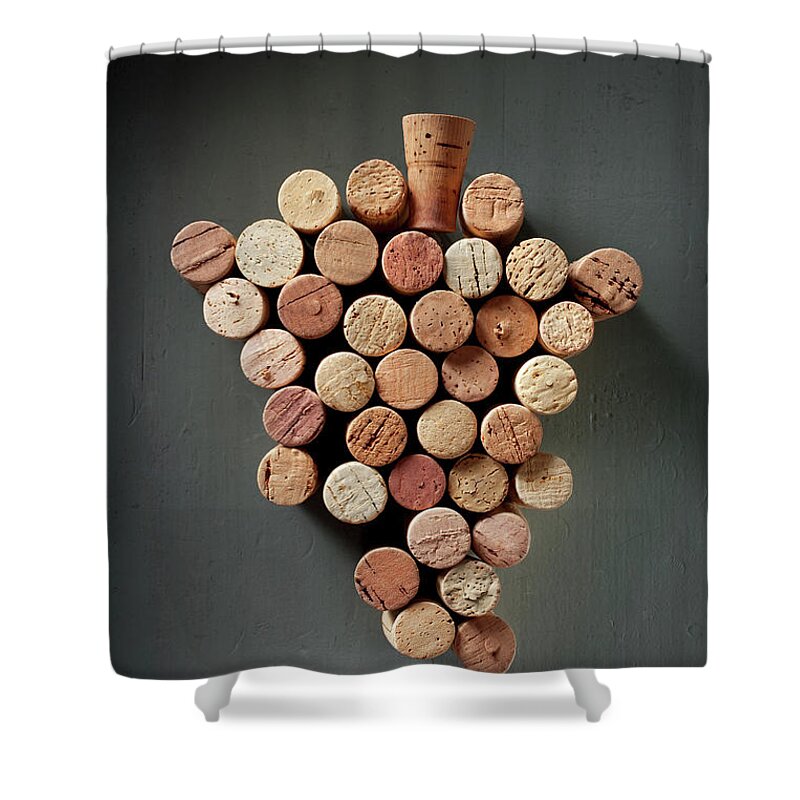 Alcohol Shower Curtain featuring the photograph Bunch Of Wine Corks by Malerapaso