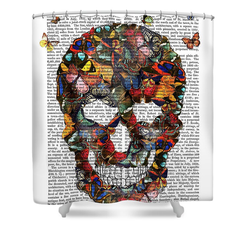 Steampunk Shower Curtain featuring the painting Butterfly Skull #1 by Fab Funky