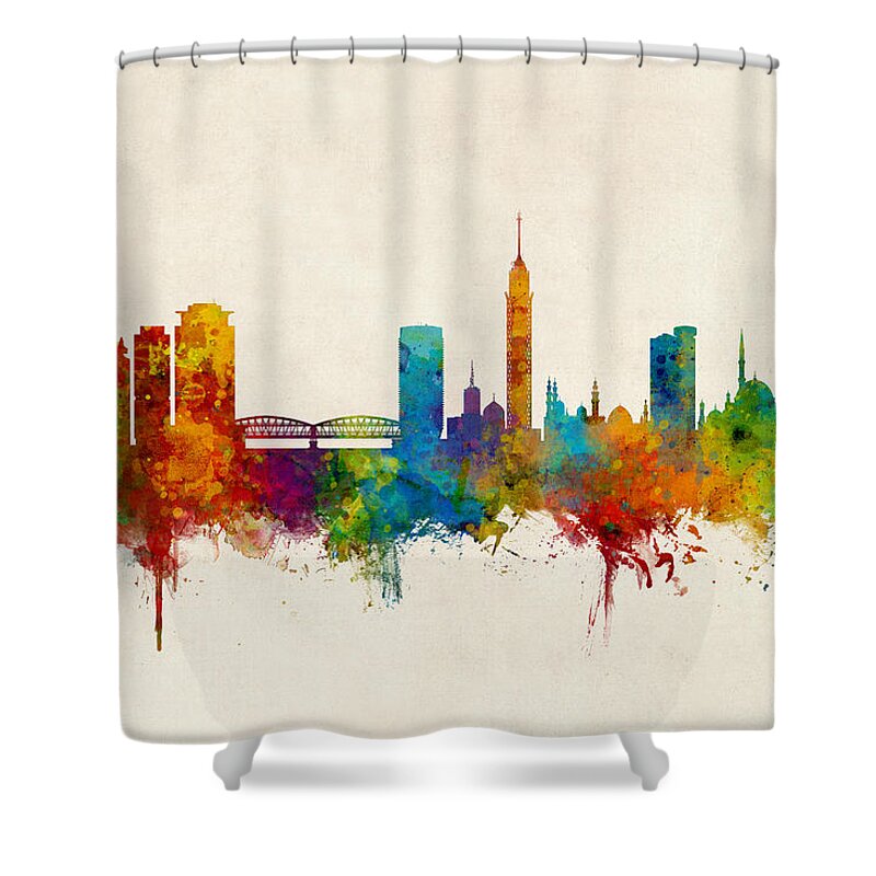 Cairo Shower Curtain featuring the digital art Cairo Egypt Skyline by Michael Tompsett