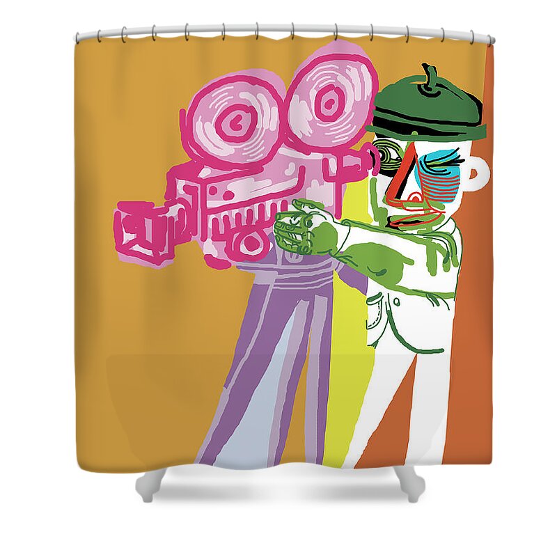 Accessories Shower Curtain featuring the drawing Cameraman #1 by CSA Images