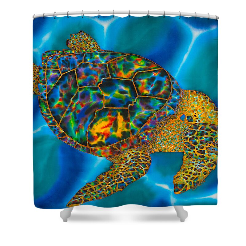 Tsea Turtle Shower Curtain featuring the painting Caribbean Sea Turtle #3 by Daniel Jean-Baptiste