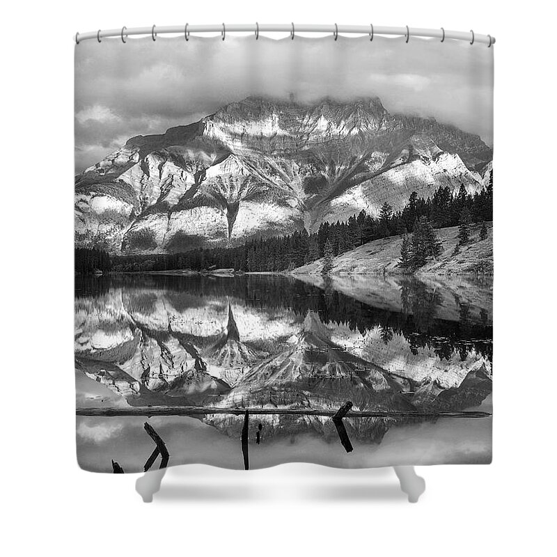 Disk1215 Shower Curtain featuring the photograph Cascade Mt And Johnson Lake Alberta #1 by Tim Fitzharris