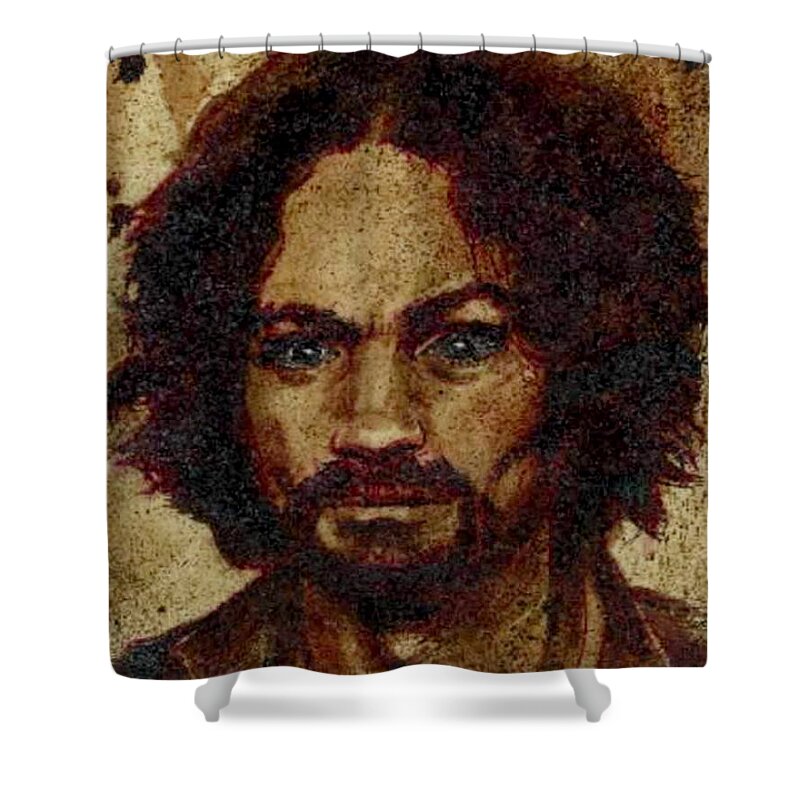 Ryan Almighty Shower Curtain featuring the painting CHARLES MANSON port dry blood by Ryan Almighty
