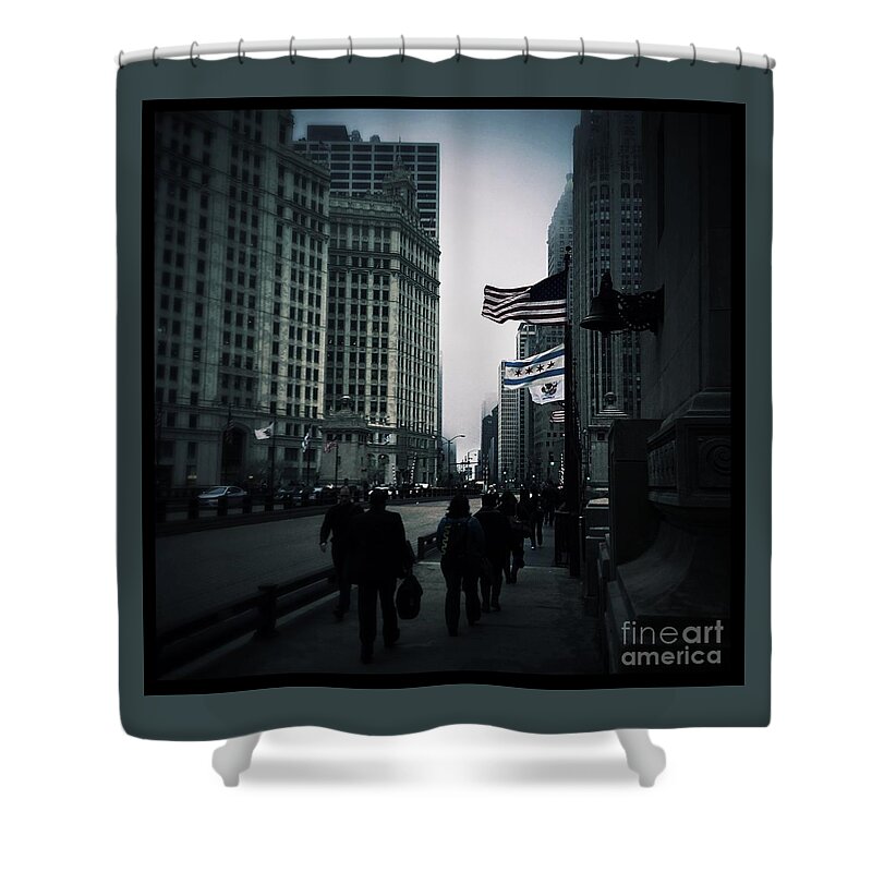 American Flag Shower Curtain featuring the photograph Chicago City Fog #1 by Frank J Casella