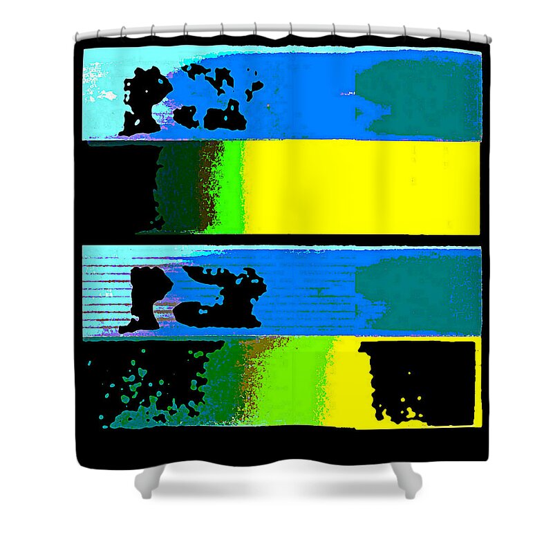 Digital Image Contemporary Abstract Bright Color Bold Colors Yellow Blue City Cityscape Shower Curtain featuring the digital art CityscapeL 4000 Original Fine Art Painting Digital Abstract Triptych #1 by G Linsenmayer