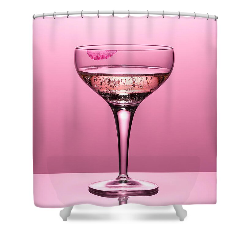 Temptation Shower Curtain featuring the photograph Close Up Of Pink Champagne In Glass #1 by Andy Roberts