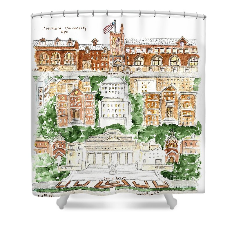 Columbia University Shower Curtain featuring the painting Columbia University by Afinelyne