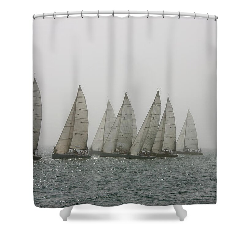 Teamwork Shower Curtain featuring the photograph Competitive Sailing In Key West by Schedivy Pictures Inc.