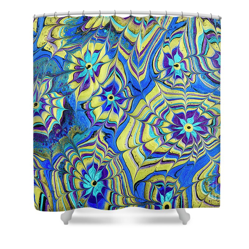 Poured Acrylics Shower Curtain featuring the painting Mutliverse Web by Lucy Arnold