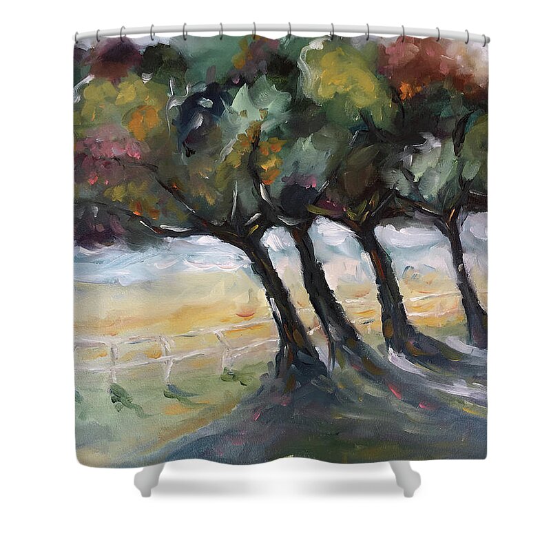 Country Shower Curtain featuring the painting Country Road #1 by Roxy Rich