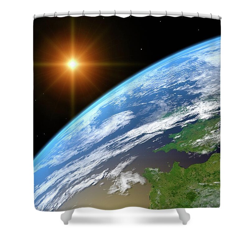 Color Image Shower Curtain featuring the digital art Earth, Artwork #1 by Science Photo Library - Roger Harris.
