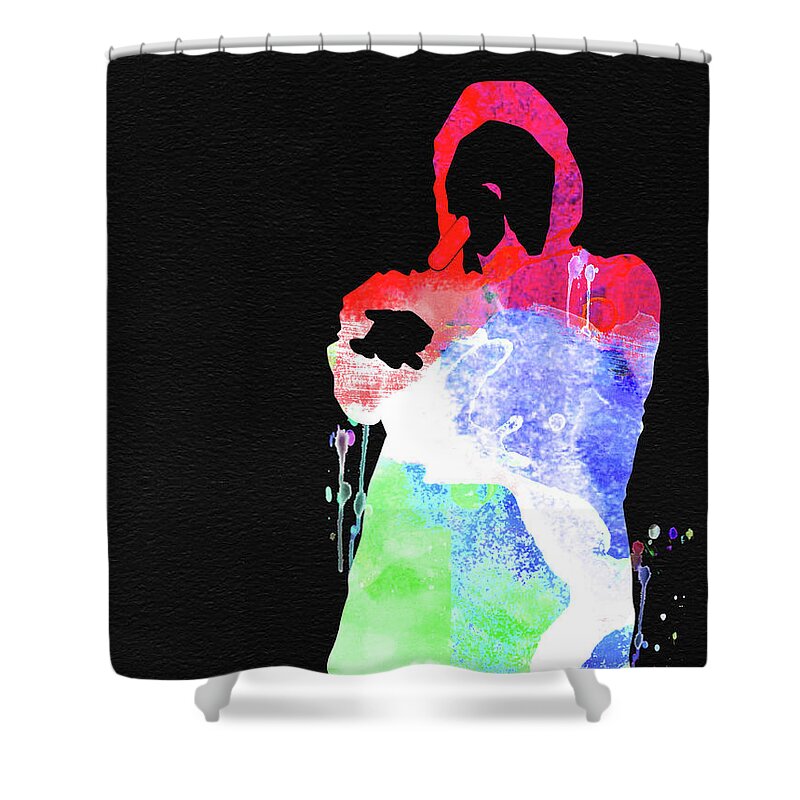 Eminem Shower Curtain featuring the mixed media Eminem Watercolor by Naxart Studio