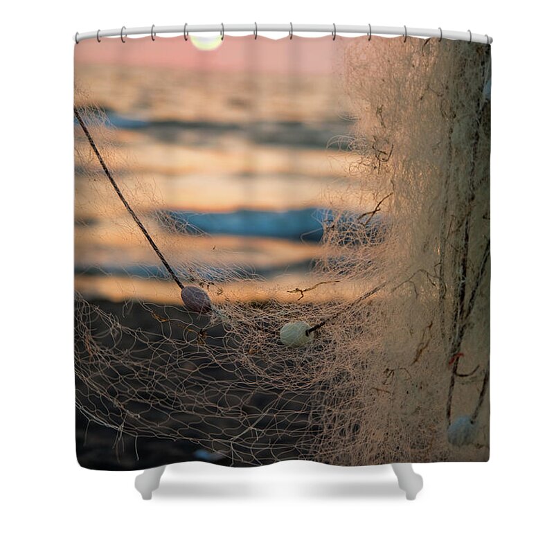 Hanging Shower Curtain featuring the photograph Fishing Net #1 by Zoranm