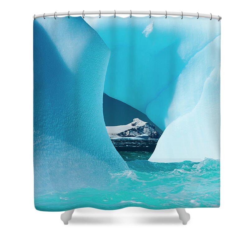 Melting Shower Curtain featuring the photograph Floating Icebergs Framing A View Of The #1 by Mint Images/ Art Wolfe