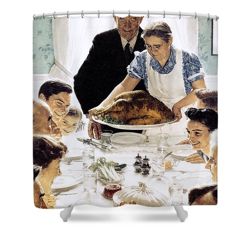 Family Shower Curtain featuring the drawing Freedom From Want by Norman Rockwell