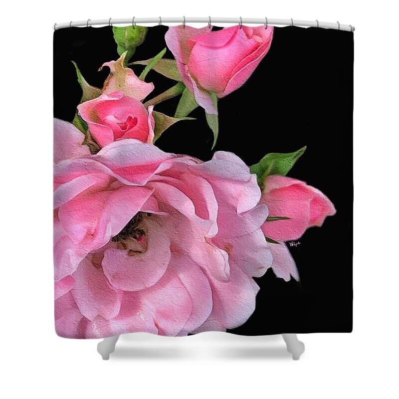 Rose Shower Curtain featuring the digital art Pink Garden Roses 2 by Diana Rajala