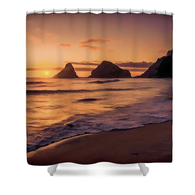 Sunset Shower Curtain featuring the painting Glorious Sunset by Bonnie Bruno