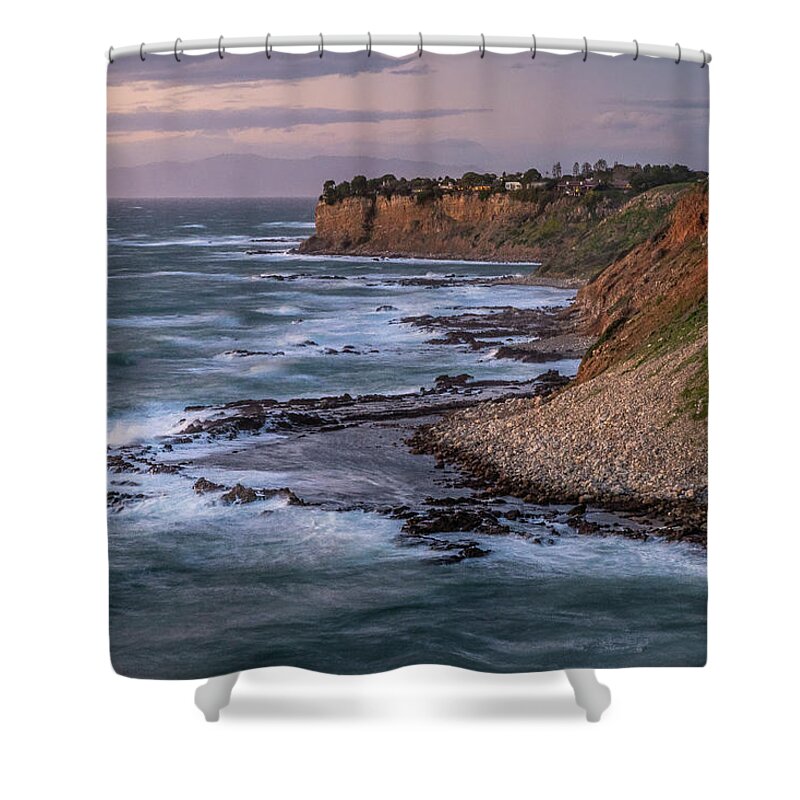 Beach Shower Curtain featuring the photograph Golden Cove at Sunset on a Windy Day #1 by Andy Konieczny