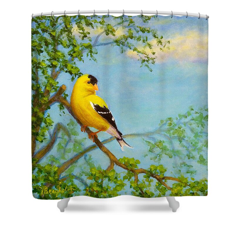 Goldfinch Shower Curtain featuring the painting Goldfinch #1 by Joe Bergholm