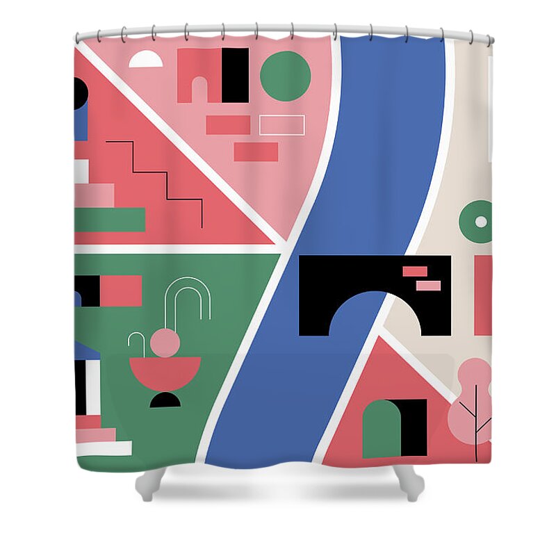 Abstract Shower Curtain featuring the photograph Graphic City Map #1 by Ikon Images