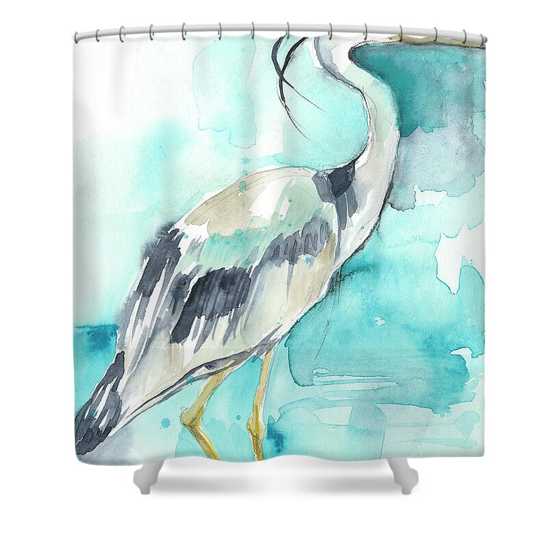 Coastal Shower Curtain featuring the painting Heron Splash I by Jennifer Goldberger