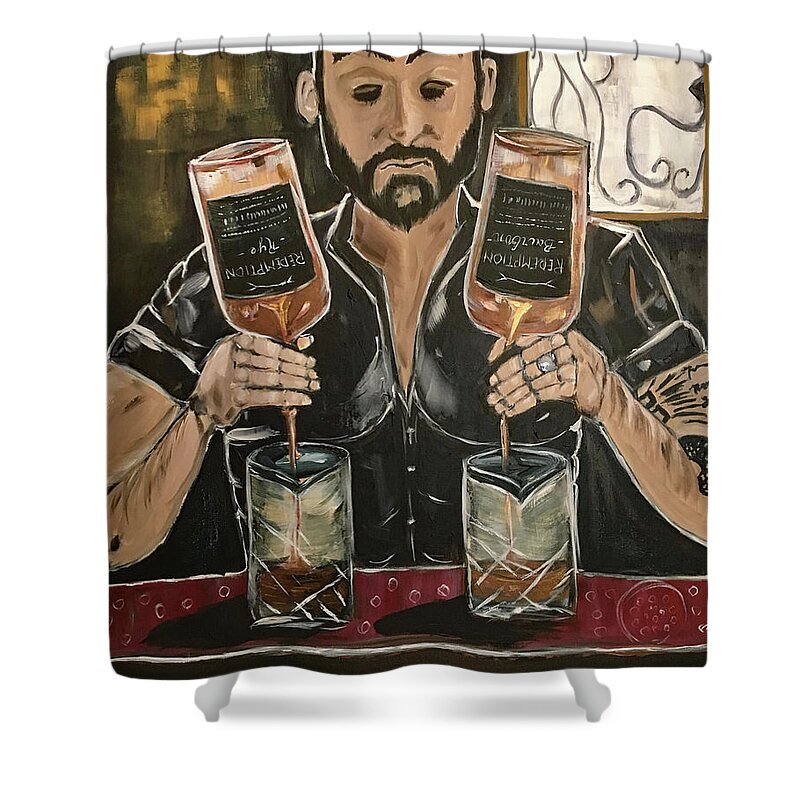Bartender Shower Curtain featuring the painting He's Crafty featuring Mark by Roxy Rich
