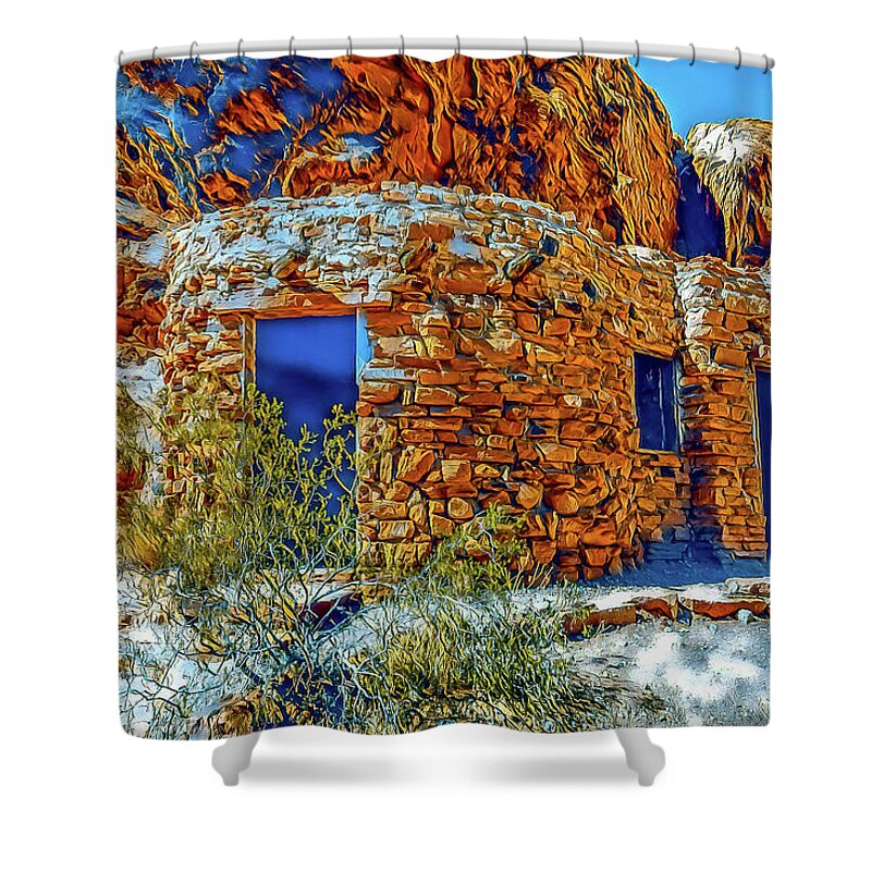 Stone House Shower Curtain featuring the digital art Historic Stone House by Jerry Cahill