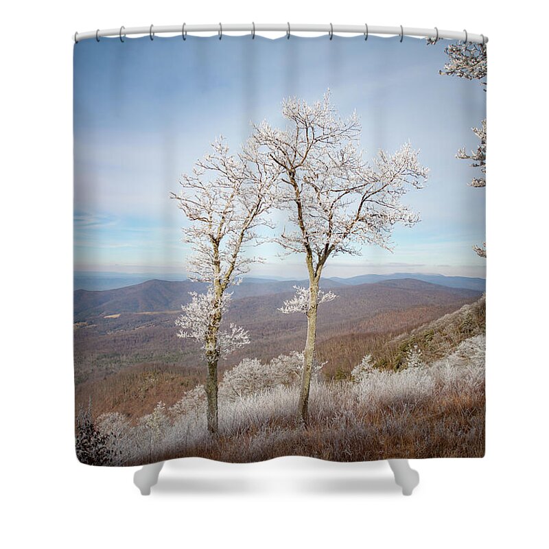 Blue Ridge Shower Curtain featuring the photograph Hoarfrost Gathers #1 by Mark Duehmig