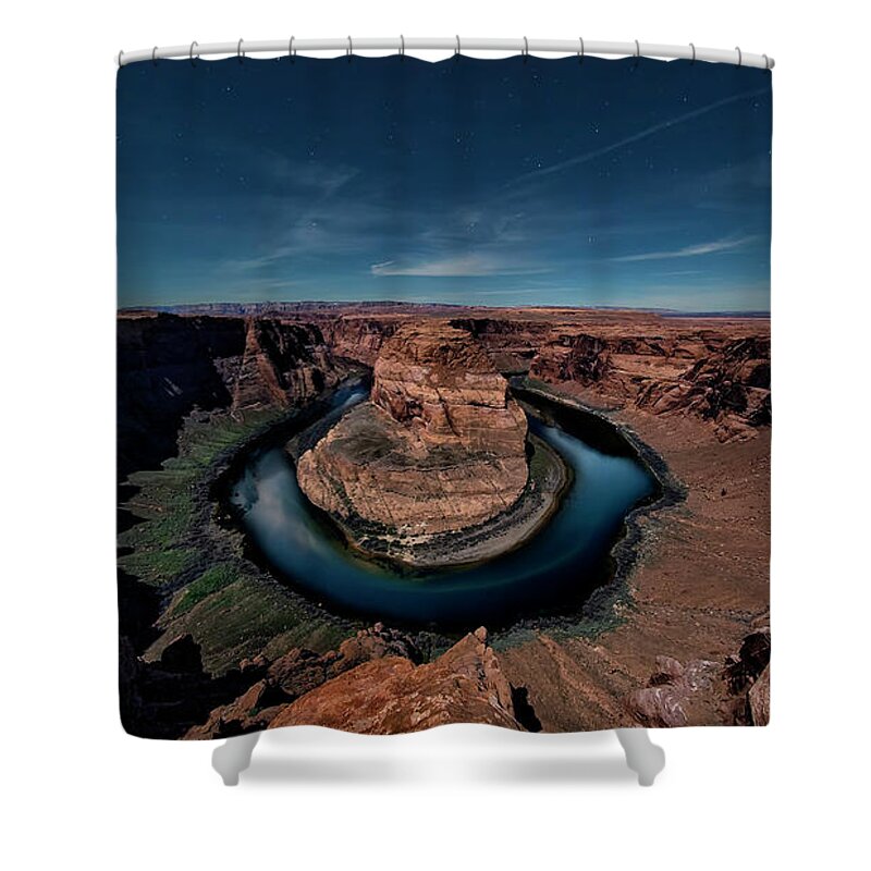 Horseshoe Shower Curtain featuring the photograph Horseshoe Bend by Moonlight #1 by David Soldano