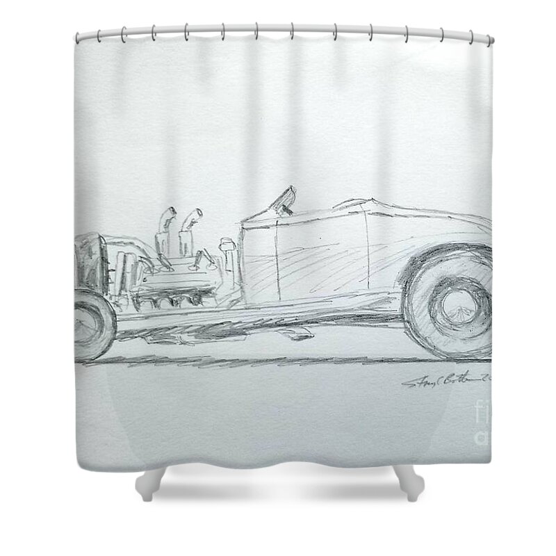Drawing Shower Curtain featuring the drawing Hot Rod #1 by Stacy C Bottoms