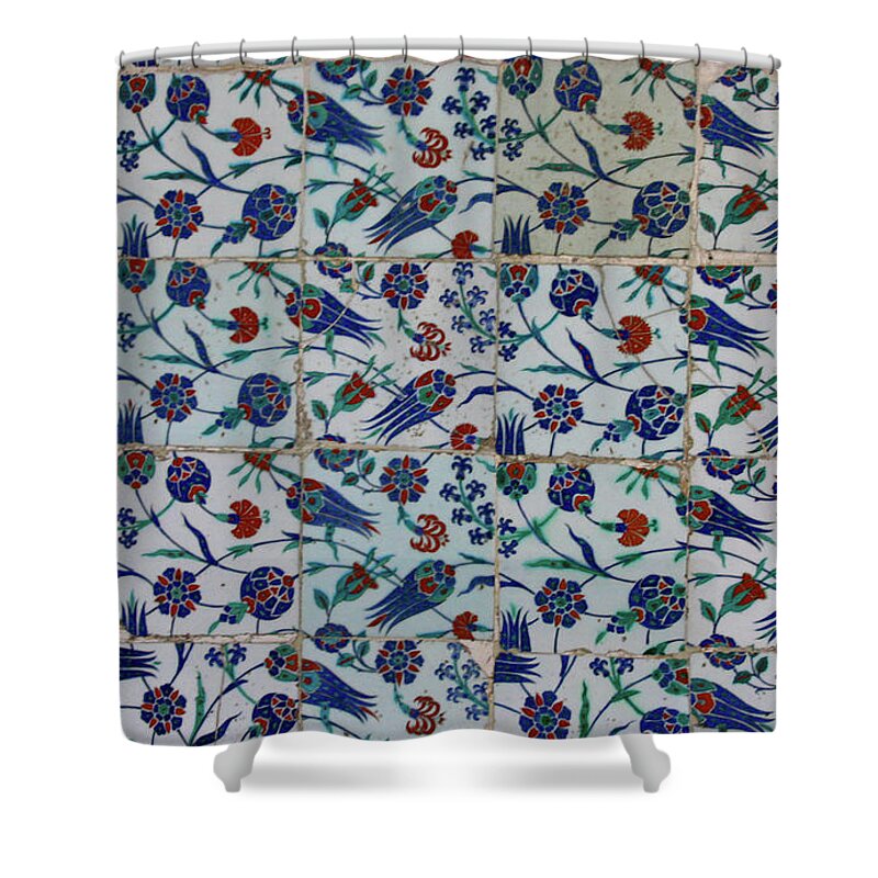 Istanbul Shower Curtain featuring the photograph Iznik tiles, intricate patterns #1 by Steve Estvanik