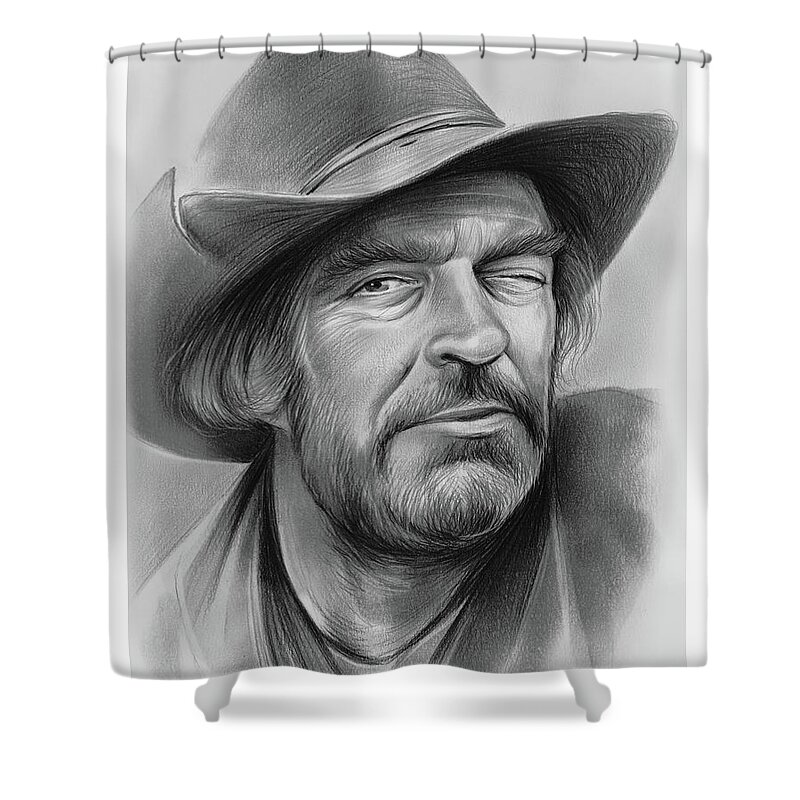 Jack Elam Shower Curtain featuring the drawing Jack Elam by Greg Joens