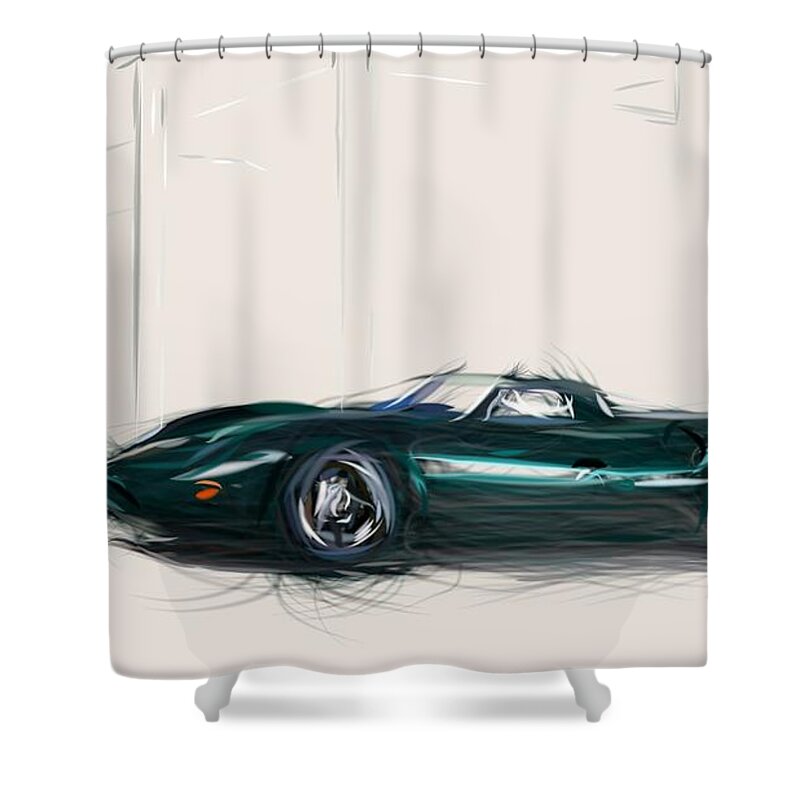 Jaguar Shower Curtain featuring the digital art Jaguar XJ13 Draw #1 by CarsToon Concept
