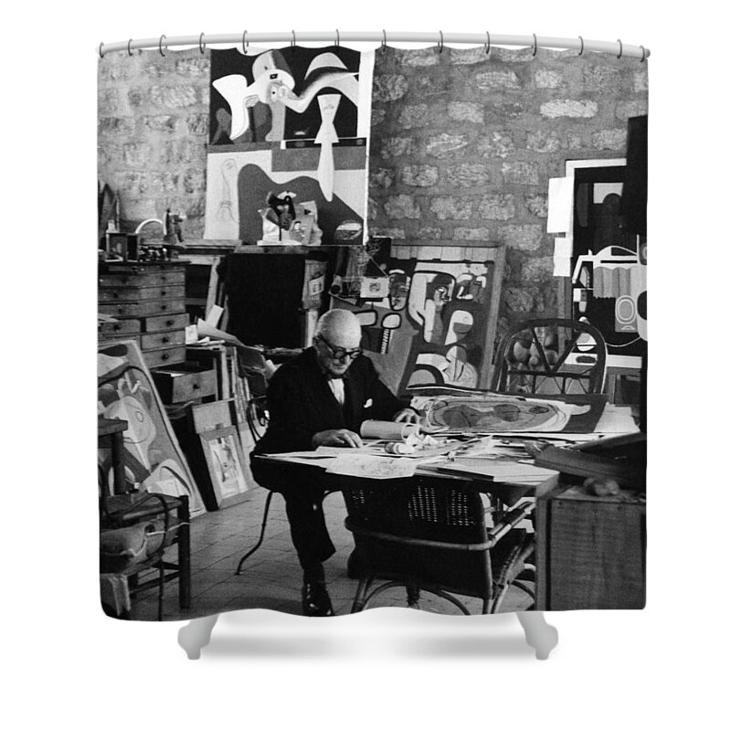 Architect Shower Curtain featuring the photograph Le Corbusier #1 by Gisele Freund