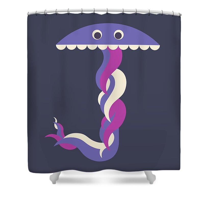 Animal Alphabet Shower Curtain featuring the digital art Letter J - Animal Alphabet - Jellyfish Monogram by Jen Montgomery