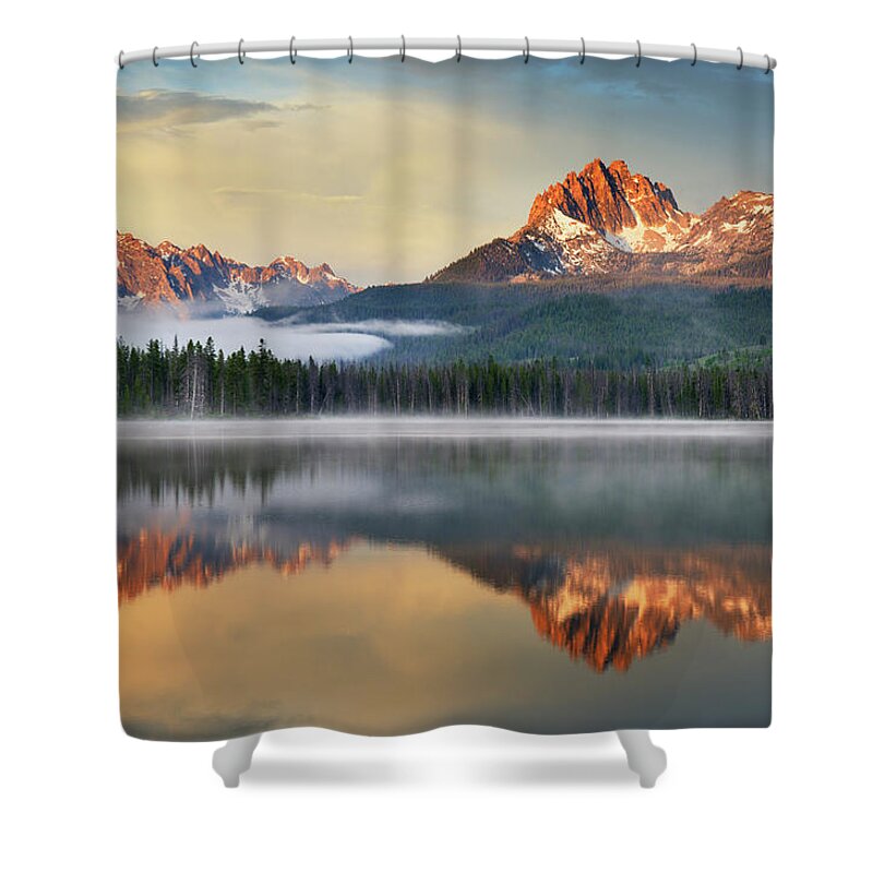 Scenics Shower Curtain featuring the photograph Little Redfish Lake, Sawtooth Mountains by Alan Majchrowicz