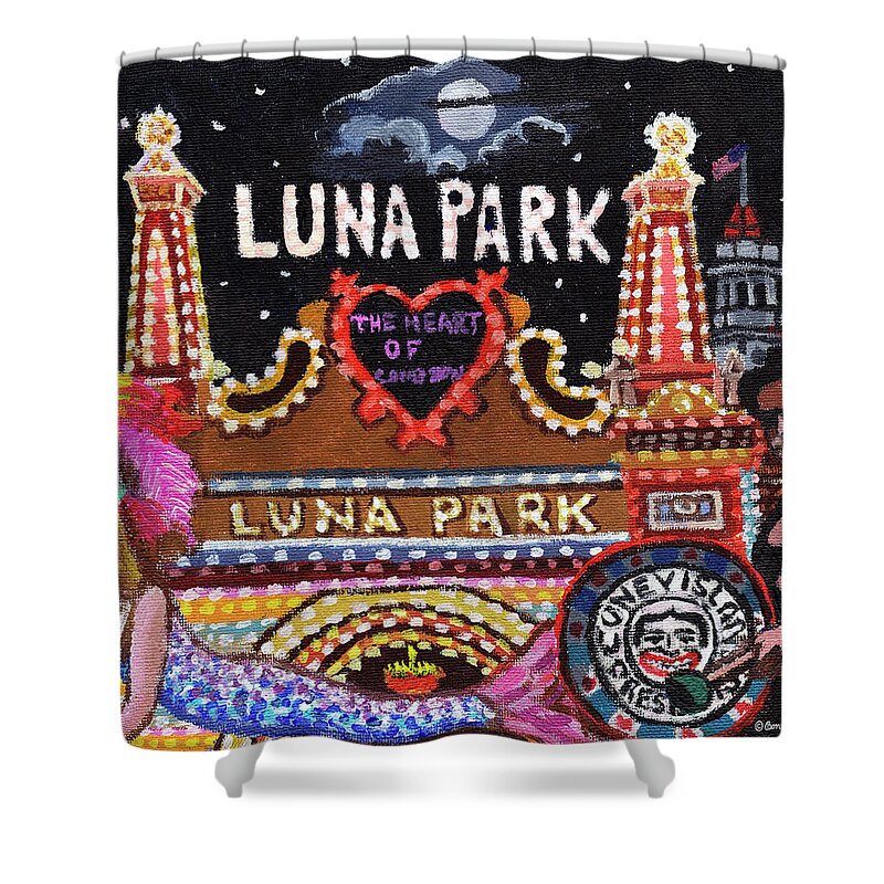 Luna Park Shower Curtain featuring the painting Luna Park #1 by Bonnie Siracusa