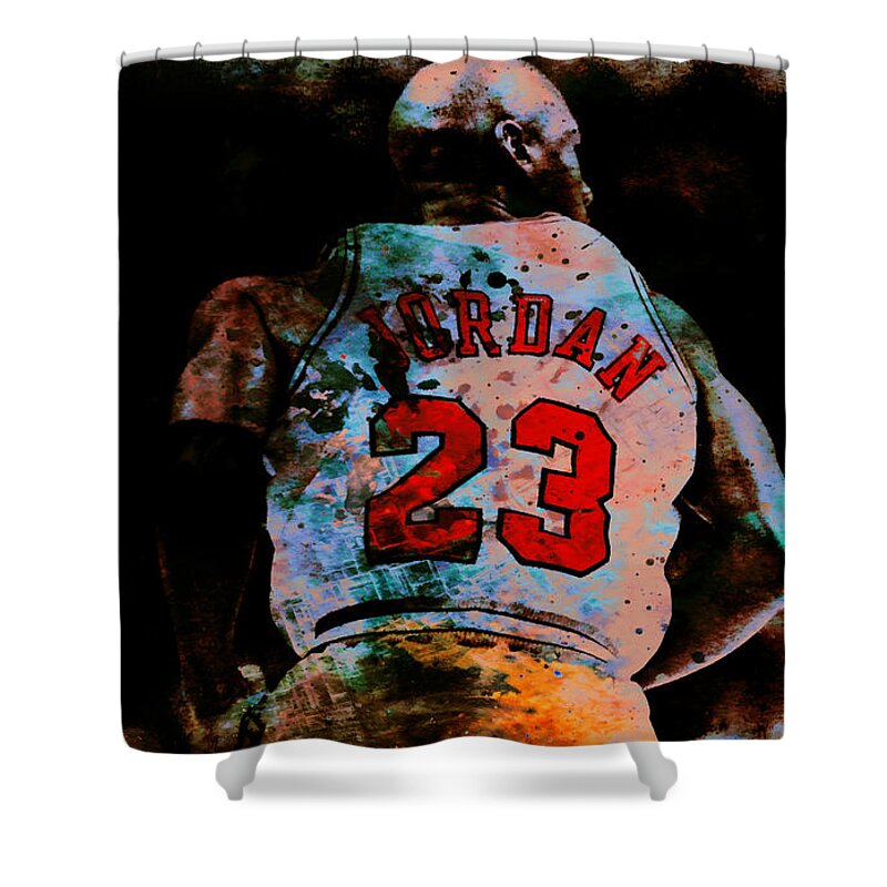 Pippen Shower Curtain featuring the mixed media Michael Jordan 23b #1 by Brian Reaves