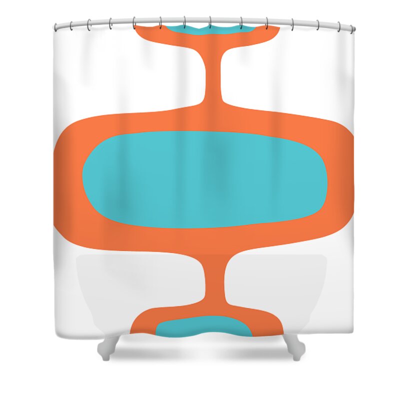 Mid Century Modern Shower Curtain featuring the digital art Mod Pod One in Turquoise and Orange by Donna Mibus