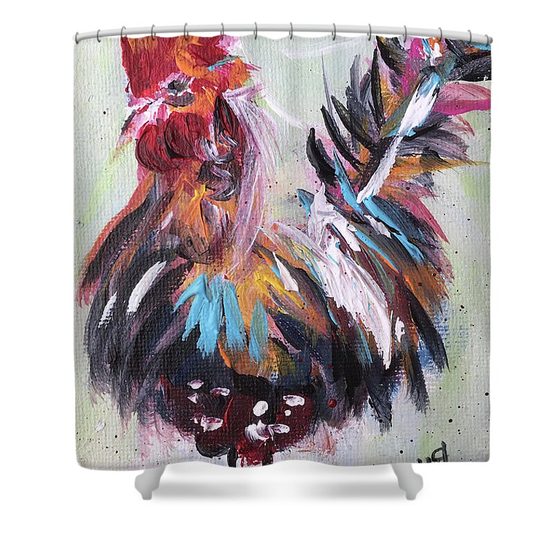 Rooster Shower Curtain featuring the painting Morning Fluff #1 by Roxy Rich